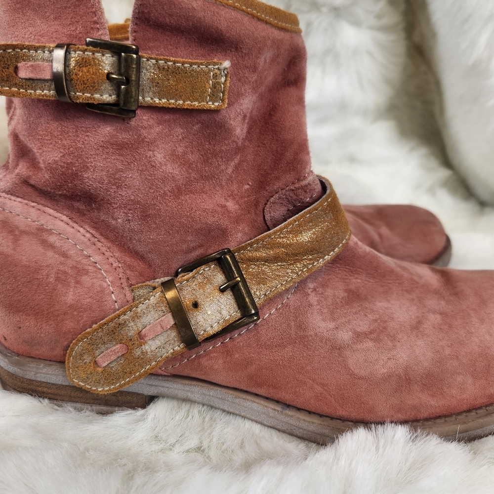 Sundance Suede Zip-Up Gold Buckle Booties - Picture 10 of 16